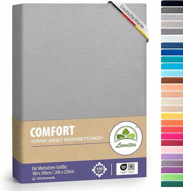 Leevitex® Premium Spannbettlaken, 180 X 200 - 200 X 220 cm, 40 cm Höhe, auch für Boxspringbett und Wasserbett geeignet, 100% Mako Jersey Baumwolle, Oeko-Tex zertifiziert, 170 g/m², dunkelgrün/tannengrün