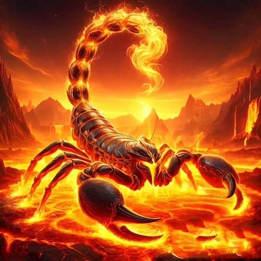 5D DIY钻石画套装 - 全钻圆形钻石画，蝎子火焰动物主题，刺绣十字绣马赛克工艺品，家居墙面装饰礼品套装，适合成人和初学者 - 19.69x19.69英寸