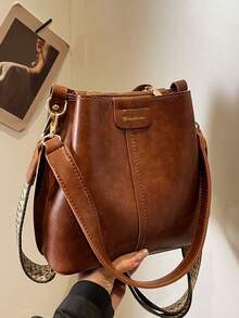 High-End Versatile Bucket Bag, Fashionable Solid Color Shoulder Bag, Retro Niche Design, Women's Shoulder Bag, Suitable For Work, Commuting, Daily Outings, Shopping And Dating - Brown - View 8