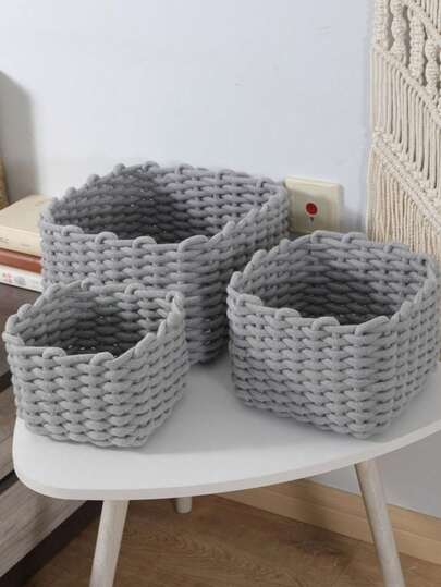 1pc Woven Square Storage Basket, Japanese Style Beige Organizer Basket For Desktop Clutter, Snacks, Toys, Keys, And Small Item Storage - Soft Neutral Beige, Lightweight And Durable Woven Construction, Versatile Home Organizer For Desk, Bedroom, Living Room, Kitchen, Office, And Bathroom, Perfect For Cables, Stationery, Remote Controls, Cosmetics