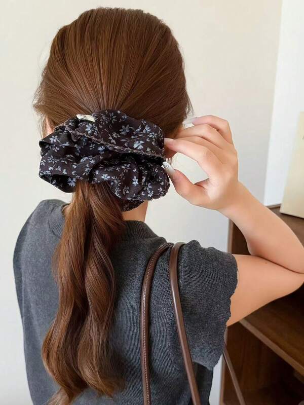 1 pieza Scrunchie floral, accesorio de pelo elegante y vintage para mujeres