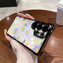 Diseño Floral de Grado Artesanal para Funda de Teléfono  Galaxy S25 ULTRA/S25/S24 Ultra/S24, S23/S23 FE/S23 Ultra/S22, Adecuado para Todos los Géneros, Hecho de Material TPU Electrochapado, Impreso con Funda de Teléfono Transparente y Borde de Lente. - Colores mixtos - Ver 1