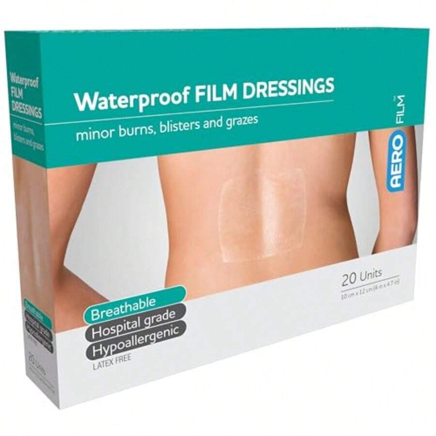 AEROFILM Waterproof Film Dressing Transparent Breathable Barrier For I.V. Sites And Minor Wounds Hypoallergenic Adhesive Clear Film For Easy Site Checks 10 Cm X 12 Cm Box Of 20