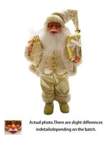 1pc-Standing Santa Claus Statue, Santa Figurines Christmas, Merry Christmas Figure Decorations, Xmas Gifts Santa Claus Figurines Christmas Figure Decorations, Christmas Indoor Ornament, Christmas Gift, Handmade Santa Claus Statue With Gift Bag And Present, Suitable For Home, Office Desk, Christmas Party Decorations, Holiday Party Home Decor, Gift Party Centerpiece(Gold)