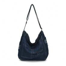 Torebka na ramię z dżinsu vintage, damska, duża pojemność, listonoszka, regulowany pasek, torba na ramię - Wielokolorowe - Zobacz 13