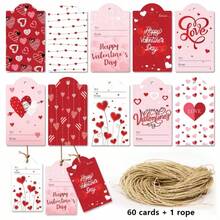 60 piezas Tarjeta de felicitación del Día de San Valentín, tarjeta de decoración de amor romántico, tarjeta de mensaje escrito a mano, tarjeta de bendición, tarjeta colgante, tarjeta de regalo para novio y novia, etiqueta de envoltura de regalo