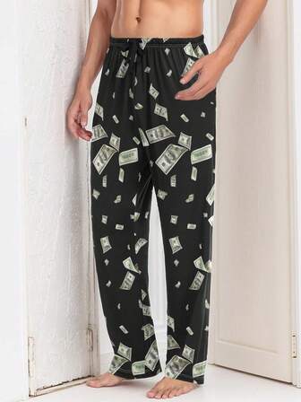 Spring New Men's Sleepwear Pants, Dollar Bill Print, Casual & Comfortable Lounge Pants, Winter