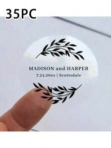 35 pièces Autocollants transparents personnalisés - 6 styles, Couronne florale bohème, Monogramme botanique de mariage, Étiquettes autocollantes personnalisées pour les faveurs de baptême, les décorations de mariage dorées, les cadeaux personnalisés, les décorations personnalisées, les anniversaires, les mariages