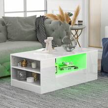 Modern high-gloss coffee table for living room with 2 drawers and 2 shees versatile side table perfect for contemporary home decor spacious storage solution measuring 95 x 53 x 37cm - Verschiedenfarbig - Übersicht 6