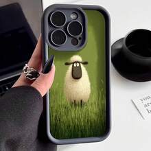 Cubierta de teléfono con diseño de oveja animada color verde oscuro para uso diario y viajes - Blanco - Ver 3