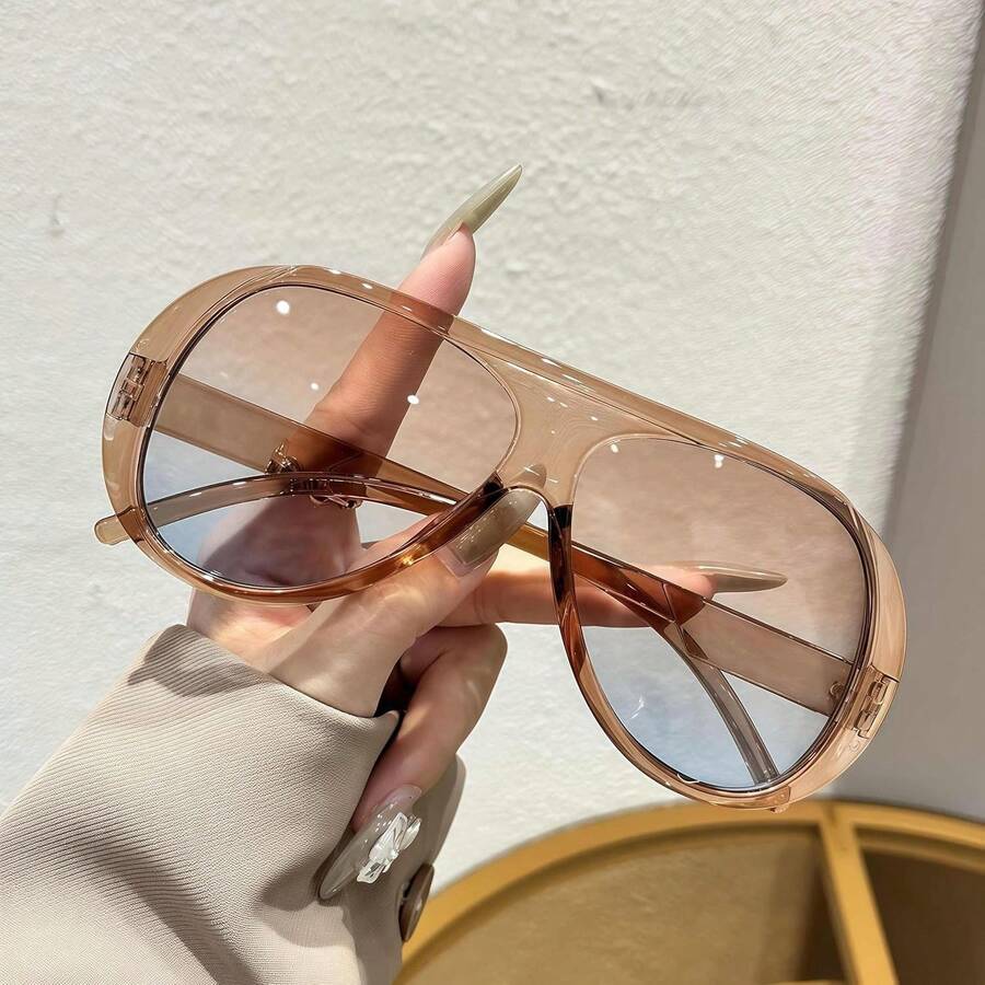 1PC New Vintage Design Oversized Square Fashion Glasses, High-End Street Style Party Festival Everyday Casual Eyewear Beach Accessories For Women Glasses Shades Plain Casual PC None - 咖啡棕 - 查看 1