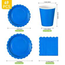 1 Set Of Navy Blue Petal Shaped Disposable Plates, Napkins And Cups, Serves 8 Guests, Suitable For Birthday, Wedding, Party, Family Picnic - Multicolor - View 2