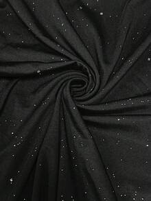 New Elegant Sexy Women's Dress, Scoop Neck Mesh Sleeve, Gold Foil Embellished, Bodycon Dress - Black - View 6