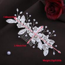 1件新娘头饰，手工制作仿珍珠和水晶装饰花朵发梳，银色 - 銀色 - 查看 6