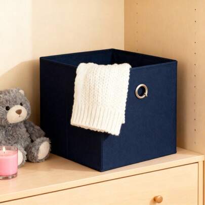 Collapsible Fabric Cube Storage Bins (10.5" X 10.5"), Blue Cove, 4 Pack
