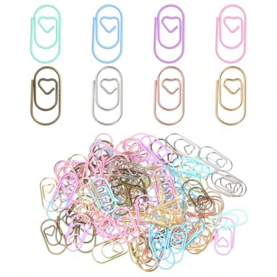 100PCS Heart Paper Clips 0.78inch Colorful Cute Paper Clips Metal Journaling Papers Clamps Mini Color Decorative Papers Clip For Office School Home Desk Organizers Document Note Organizing - 粉紅色紫色藍色 - 查看 1