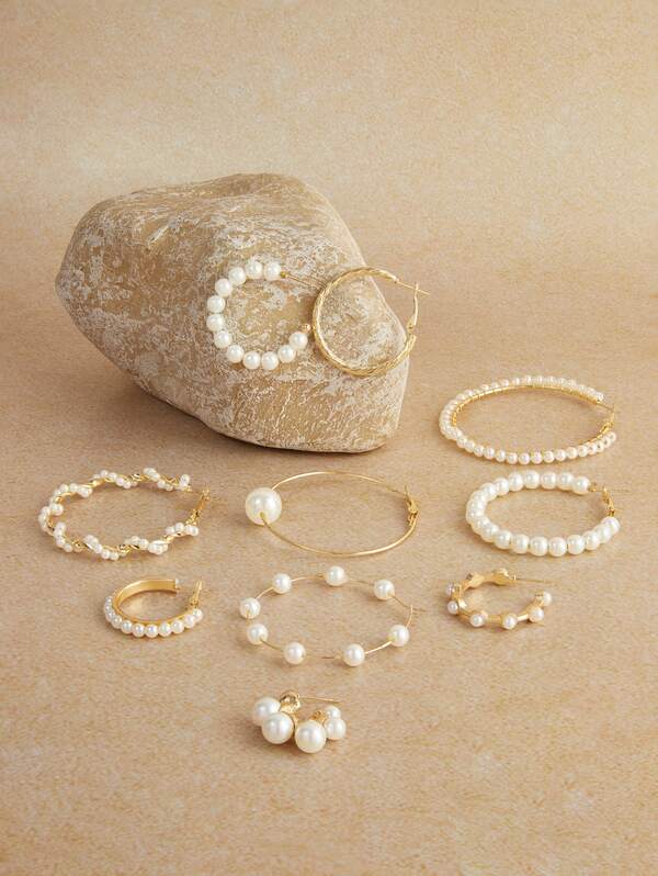 10/12 pezzi di orecchini ad anello eleganti vintage dal design elegante con perle finte, adatti per vacanze, feste, appuntamenti, regali e uso quotidiano