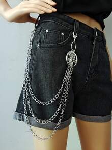 1 pieza Cadena de cintura con estilo de pentágono de moda, cadena de cintura multicapa de estilo retro punk, accesorio de cadena para pantalones de estilo hip-hop