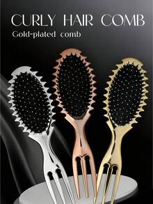 卷发定型梳，奢华电镀梳齿，三叉设计，高端金属光泽，男女通用，干湿两用，打造丝滑柔顺秀发，防静电防毛躁，瞬间提升发型质感，持久定型，轻松打造完美发型，美发梳，美发工具，美发产品及配件，理发沙龙美容旅行必备，美发造型套装 - 彩色 - 查看 3