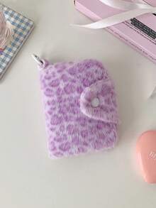 1 PC Winter Cartoon Plush Pink Leopard Pattern Wallet Student Pendant Leopard Pattern Card Bag Girl Earphone Data Cable Storage Bag - Multicolor - View 17