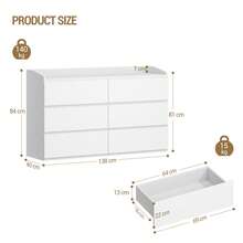 HEXCELEN Chest Of Drawers, 6-Drawer Chest, Sideboard With Work Surface, Locker With Top Rail, Modern Style, Suitable For Living Room And Bedroom, 40 X 138 X 84 Cm, White - 白色 - 查看 9