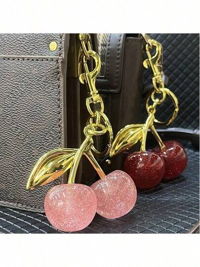 1 porte-clés en or avec pendentif cerise rouge brillant et tige dorée - accessoire de porte-clés élégant pour portefeuilles, breloques de sac, cadeaux d'anniversaire - crochet en forme de cerise de luxe (rose/or), porte-clés pour femmes, porte-clés mignon, porte-clés de sac à dos, porte-clés pour femmes, accessoire de mini sac, charm de sac à main, charm de sac, esthétique de porte-clés, porte-clés de voiture, charm de sac à main pour femmes, indispensable pour les filles