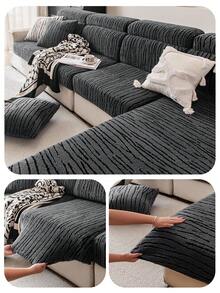 1 Vỏ bọc đệm ghế sofa bằng nhung mềm Jacquard dày ấm áp chống trượt, kiểu dáng mềm mại, thân thiện với làn da, chống thú cưng, vải bọc ghế sofa co giãn, chống trầy xước mùa thu/đông, phù hợp cho ghế sofa kết hợp hình chữ L và ghế sofa 1/2/3/4 chỗ ngồi (Bán riêng lẻ) - Màu xám đen - Xem 8