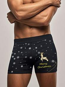 Custom Christmas Men's Underwear, Personalized Boxer Briefs With Printed Text, 'I Love My Girlfriend' Custom Underwear, Underwear With Text, A Gift For Boyfriend, Valentine's Day Gift - Black - View 1