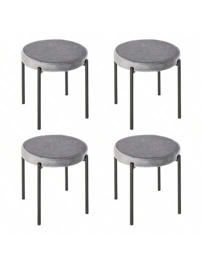HOMCOM Set Of Stackable Dining Stools, Kitchen Chairs Fluwelen Look Padded Seat, Grijs Metal, Room, 41.5 Aosom.De On The Website