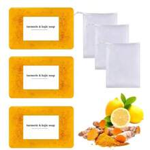 20pcs Lemon Turmeric Kojic Soap,Natural Handmade Soap,Turmeric Soaps Bar For Face And Body, Smooth Skin Tumeric Soapes,Deep Cleansing Soaps For Men & Women - 黃色 - 查看 16