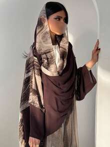 Áo khoác cardigan Abaya in họa tiết màu nâu kèm khăn trùm đầu, trang phục ngoài trời thời trang thường ngày dành cho nữ mùa xuân. - màu nâu - Xem 6