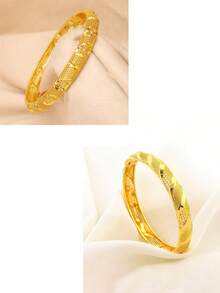 1pc 24K Gold Plated Luxury Classic Cuff Bracelet - Openable Hollow Design, Suitable For Women, Non-Mosaic Alloy Material, Ideal For Daily Wear And Vacation - Suitable For All Seasons