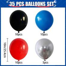 35pcs/Set Matte Red, Matte Black, Metallic Silver And Matte Navy Blue Balloons, Suitable For Birthday, Wedding, Valentine's Day, New Year, Opening Ceremony, Home Decor, Balloon Arrangement, Balloon Party, Photography Props, Photo Booth Background, Still Life Decoration - Blue, Red, Black, Silver - View 7