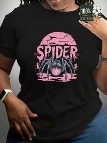 Camiseta Gótica de Mujer con Diseño Araña y Alas Murciélago - Rosa & , Estilo Horroroso con Letras en Negrita "SPIDER" - Corte Holgado manga Corta, Cuello Redondo para Halloween, Uso Casual e Amantes del Arácnido - Camiseta Retro Gráfica Todo el Tiempo, Blusas y Tops para Mujer, Tops para Mujer, Tops para Mujeres, Camisetas para Mujer, Blusas y Tops para Mujer, Camisas para Mujer, Camisetas de Halloween para Mujeres, Camisetas para Mujer, Ropa de Halloween para Mujeres, - Negro - Ver 2