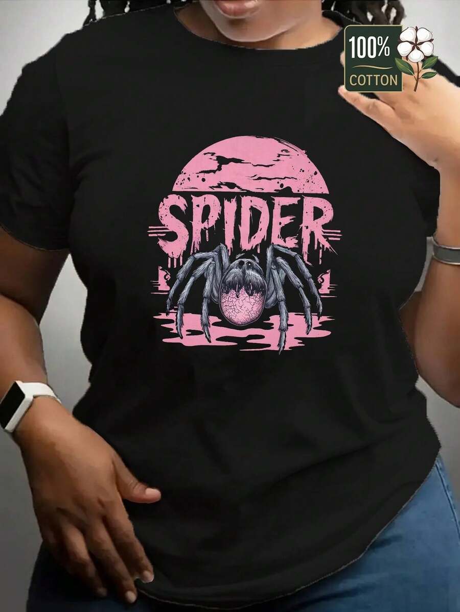 Camiseta Gótica de Mujer con Diseño Araña y Alas Murciélago - Rosa & , Estilo Horroroso con Letras en Negrita "SPIDER" - Corte Holgado manga Corta, Cuello Redondo para Halloween, Uso Casual e Amantes del Arácnido - Camiseta Retro Gráfica Todo el Tiempo, Blusas y Tops para Mujer, Tops para Mujer, Tops para Mujeres, Camisetas para Mujer, Blusas y Tops para Mujer, Camisas para Mujer, Camisetas de Halloween para Mujeres, Camisetas para Mujer, Ropa de Halloween para Mujeres,