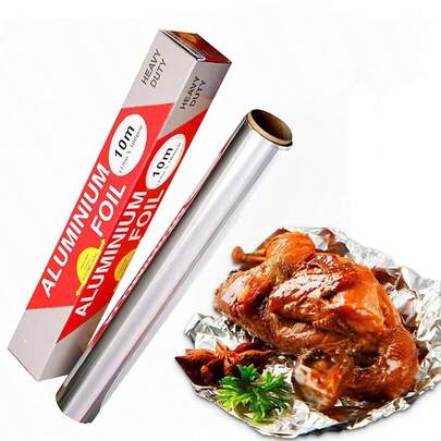 3米/5米/10米家用及户外加厚重型铝箔纸 - 耐热一次性锡箔纸，适用于空气炸锅/烤箱/烧烤/烘焙/烤制/食物包裹，厨房烹饪烧烤必备工具
