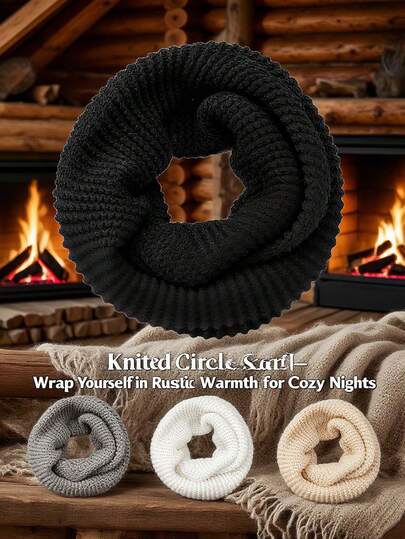 1Pc Unisex Knit Infinity Scarf – Multiple Colors (Black,Gray, White, Beige) For Festive Christmas Style Winter Warmth, Skiing & Outdoor Activities For Women's And Men's With Timeless Knit Texture