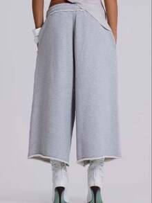 Women's Chunly Capri Pants Wide Leg Elastic Waist Casual Cropped Pant - 灰 - 查看 5