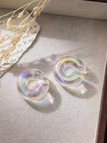 6pcs/Set Women's Holographic Transparent Clip-On Earrings, No Piercing Required, Essential Party/Daily Fashion Earrings - Transparent Color - View 7