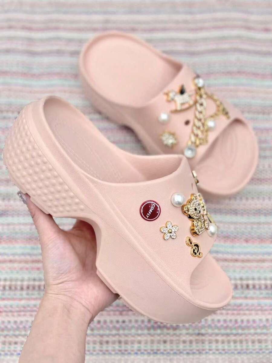 High-Heeled Open-Toe Flip-Flops Made Of 100% EVA With A Randomly Selected Pendant. Comfortable. - Baby Pink - View 1