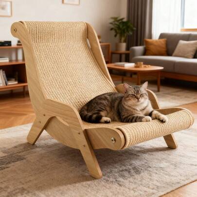 1pc Sisal Cat Scratching Post - Multi-Functional Pet Furniture, For Scratching, Resting, Relaxing, Suitable For Indoor/Outdoor Use (Particleboard Frame 53x33x32cm)