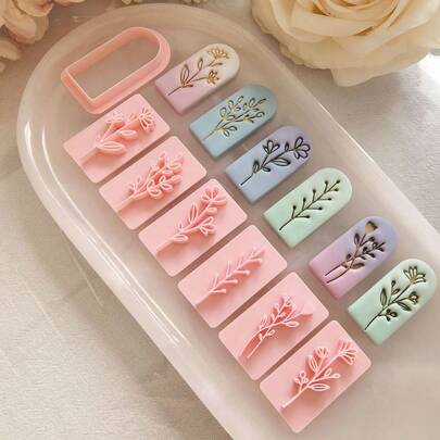 Set de 7 piezas de moldes con forma de flor y hoja, sello de arcilla y polímero suave para herramientas de manualidades de arte en arcilla, joyería y colgantes hechos a mano