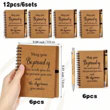 2pcs/Set, 6sets/12pcs, 10sets/20pcs Employee Appreciation Gift Set - Includes Motivational Bamboo Ballpoint Pen And Spiral Notebook, Appreciation Notebook Mini Spiral Inspiration Notebook Wholesale Thank You Gifts For Volunteers, Teachers, Nurses, Team Building, Birthday, Retirement, Holiday Office (20pcs/12pcs/2pcs)