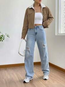 Women's Casual Elegant Wool Collar Jacket, Women's Solid Color Wool Collar Shirt Jacket, Suitable For Daily Outings, Commuting, Office, Birthday Party, Back To School, Party, Travel, Airport Outfit