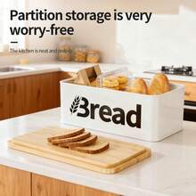 复古金属面包盒 - 厨房收纳佳品，配有竹制密封盖，厨房储物容器，耐用翻盖式食品储藏柜，面包收纳盒 - 彩色 - 查看 1