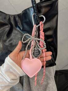 1个少女风银色珠子蝴蝶结包包挂饰，皮革心形钥匙扣吊坠，精美派对礼物 - 彩色 - 查看 8