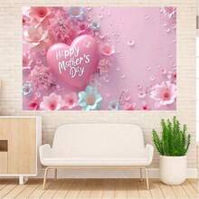Mother's Day Pink Heart & Floral Theme Backdrop - Sweet Festive Atmosphere, Decorative Background Cloth For Indoor Wall & Outdoor Garden Decoration, Available In Multiple Sizes