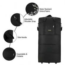 Suitcase Travel Bag With 3 Expandable Layers And Large Capacity On Wheels|Portable For Study Abroad|Foldable Practical Luggage - Black - View 9