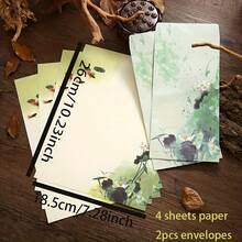 Un/Dos juegos de sobres (Un juego incluye 2 sobres chinos + 4 hojas de papel de carta), con un diseño retro de loto, incluye tarjetas de regalo, sobres de papel chinos y sobres de almacenamiento con estampado de hojas, adecuado para invitaciones de bodas, suministros de oficina y regalos para el Día de San Valentín. - color - Ver 9