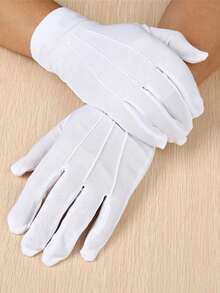 1 Pair Of White Ceremonial Gloves With Three Ribs, Reinforced Non-Slip Driving Gloves, Sweat-Absorbing And Breathable, White Ceremonial Gloves, Parade Gloves, Gloves For Traffic Safety Operations, Party Costume Gloves, Halloween Accessories, Winter Gloves. - White - View 4